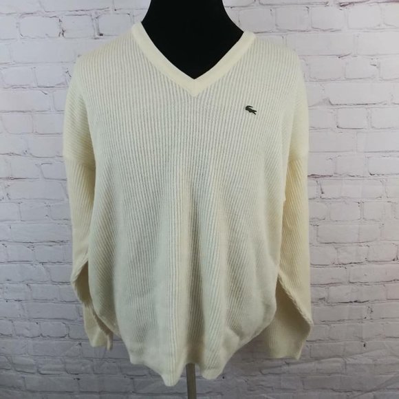 Lacoste Other - Lacoste Sweater Sz XL Cream Vtg V-Neck Wool Blend